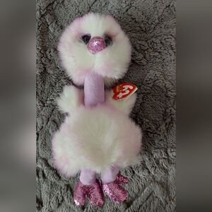 Ty Beanie Boo Sparkly Lilac & White Plush Flamingo